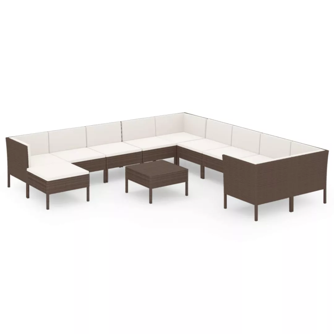 12-tlg. Garten-lounge-set Mit Auflagen Poly Rattan Braun günstig online kaufen