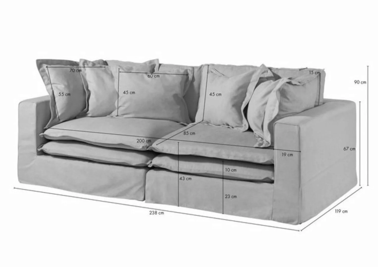 Massivmoebel24 Sofa Sofa 2-Sitzer 238x117x90 dunkelgrau SYLT günstig online kaufen