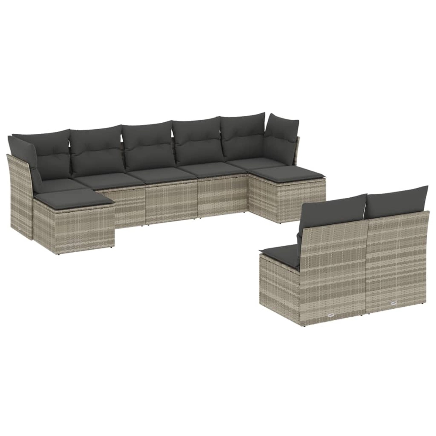 vidaXL 9-Tlg Garten-Sofagarnitur mit Kissen Hellgrau Poly Rattan 3218272 günstig online kaufen