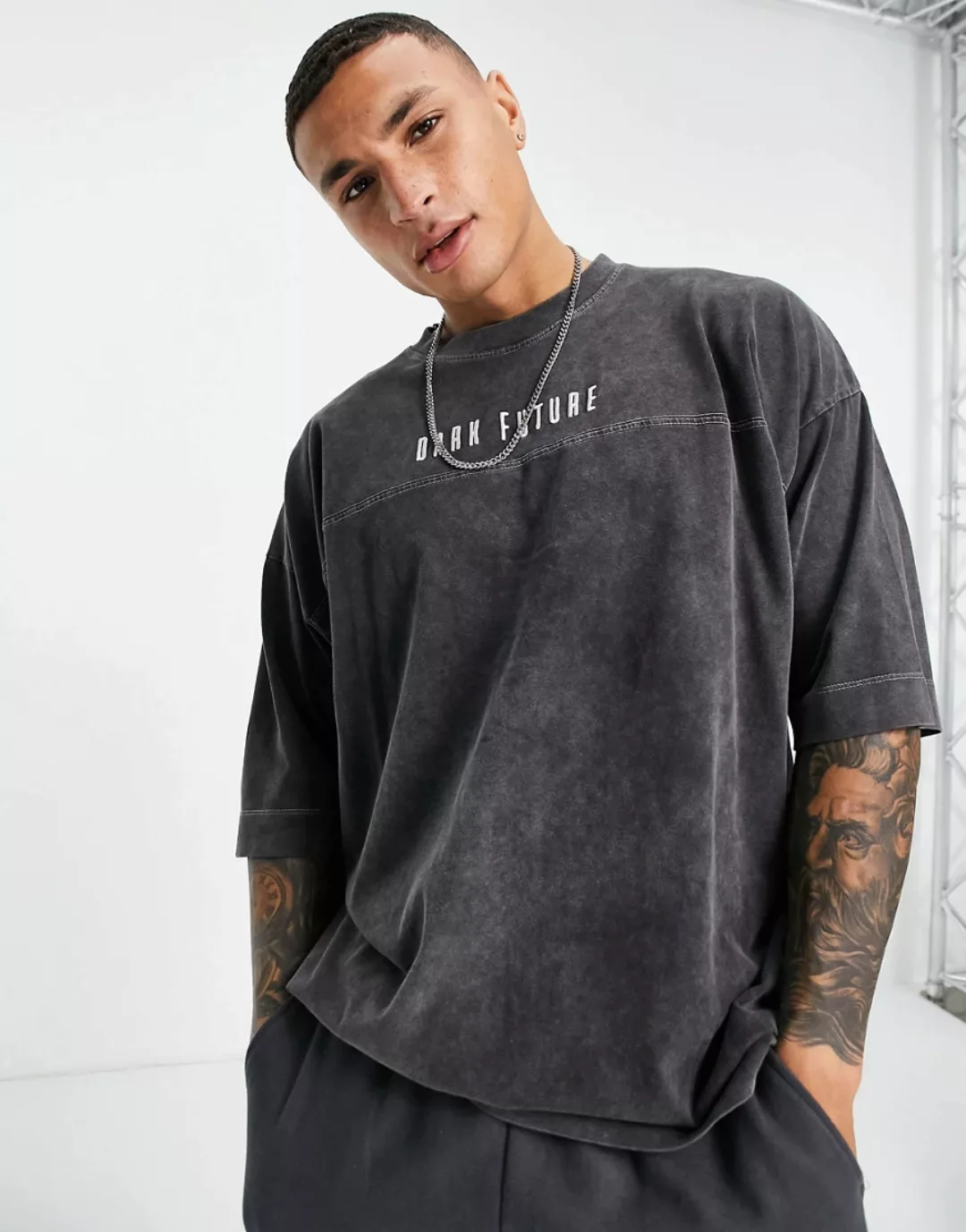 ASOS Dark Future – Schweres Oversize-T-Shirt mit Kontrastnaht in verwaschen günstig online kaufen
