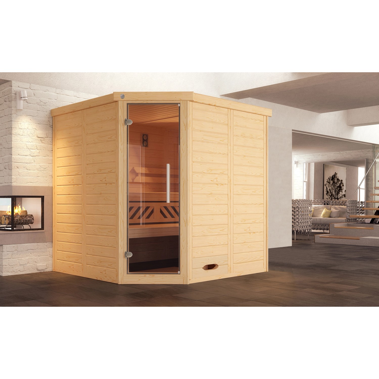 Weka Massivholzelementsauna Kemi Eck 1 Sparset 7,5 kW BioS Glastür günstig online kaufen