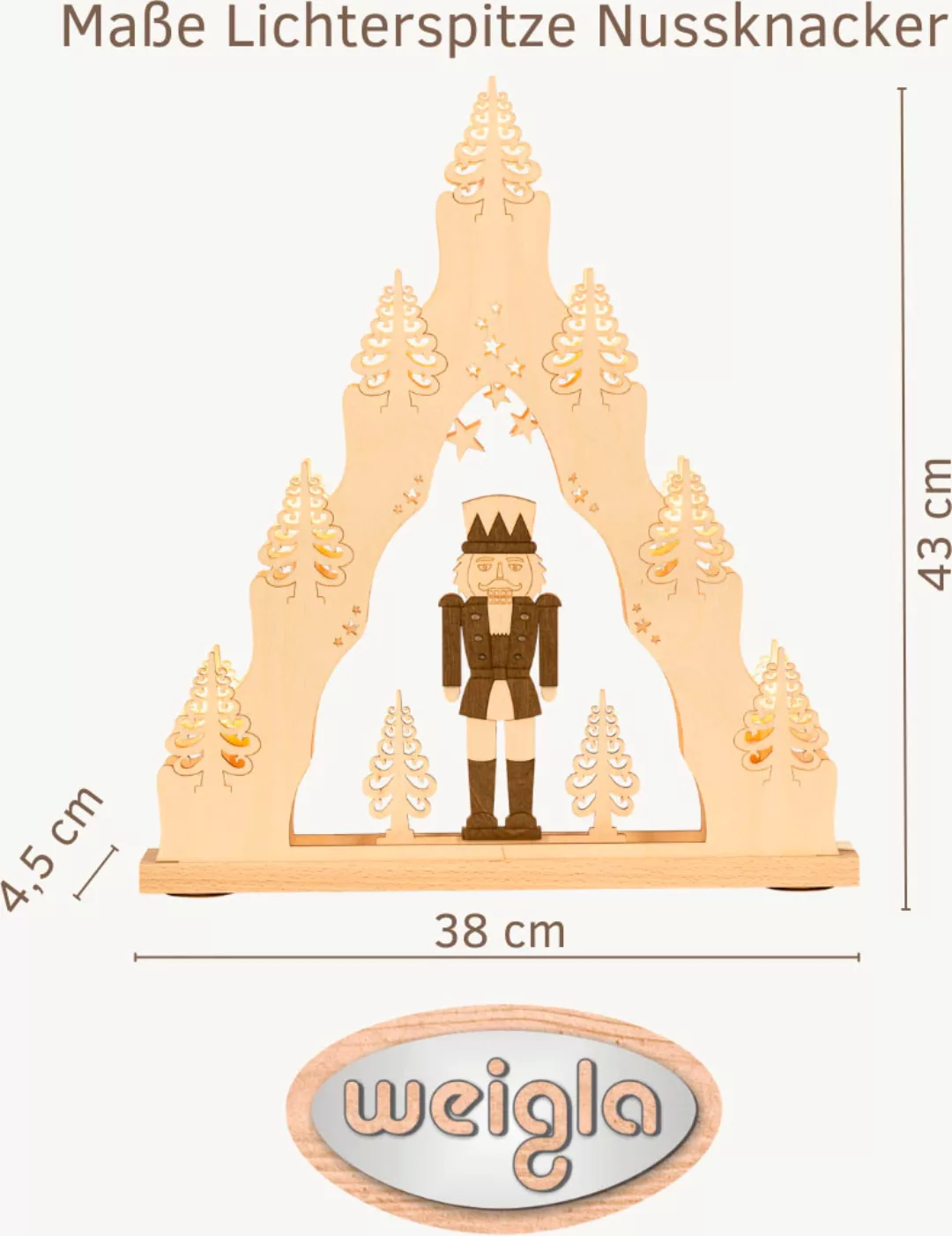 Weigla Schwibbogen »Nussknacker, Lichterspitze aus Holz, NATUR-BRAUN«, Erzg günstig online kaufen