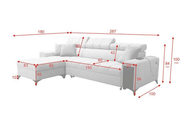 Kaiser Möbel Ottomane Elegantes Ecksofa,Schlaffunktion GRECO I MAXI Avra Bl günstig online kaufen