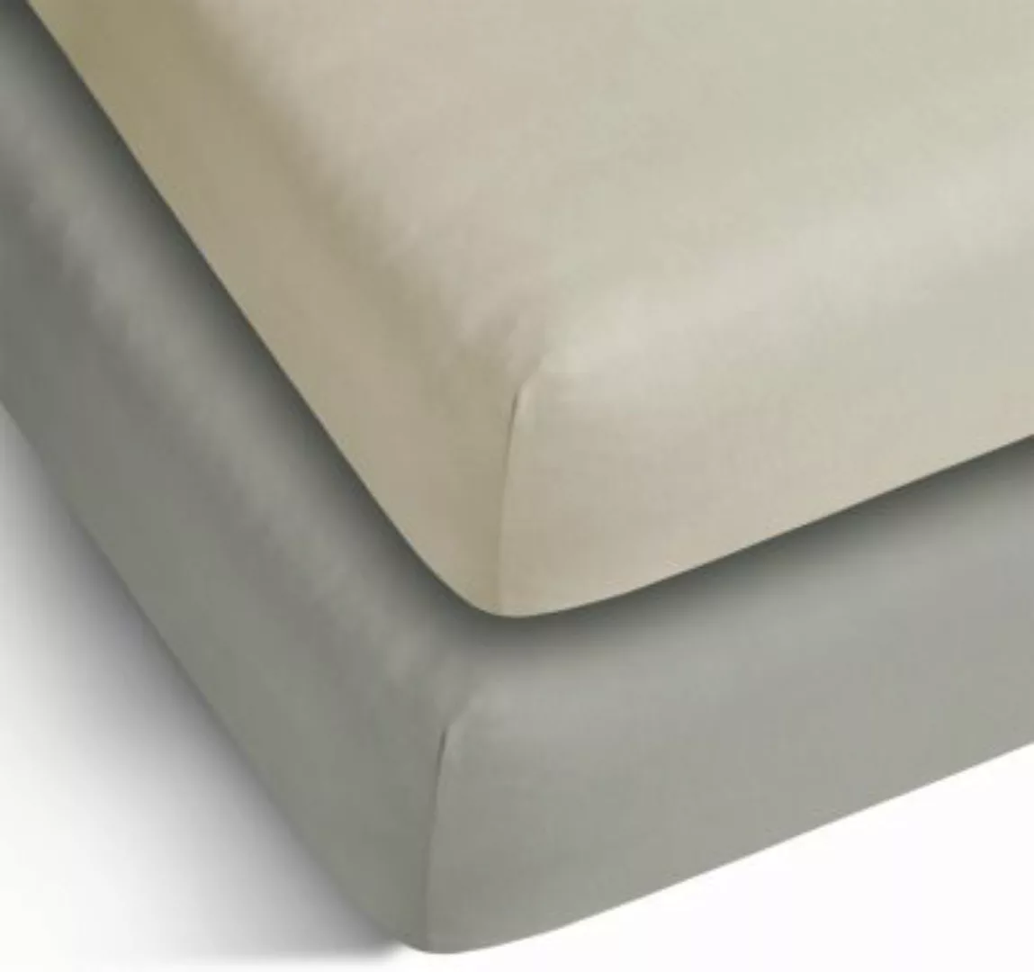 Aspero® 2 x Spannbettlaken aus Baumwolle Bettlaken beige/grau Gr. 180-200 x günstig online kaufen