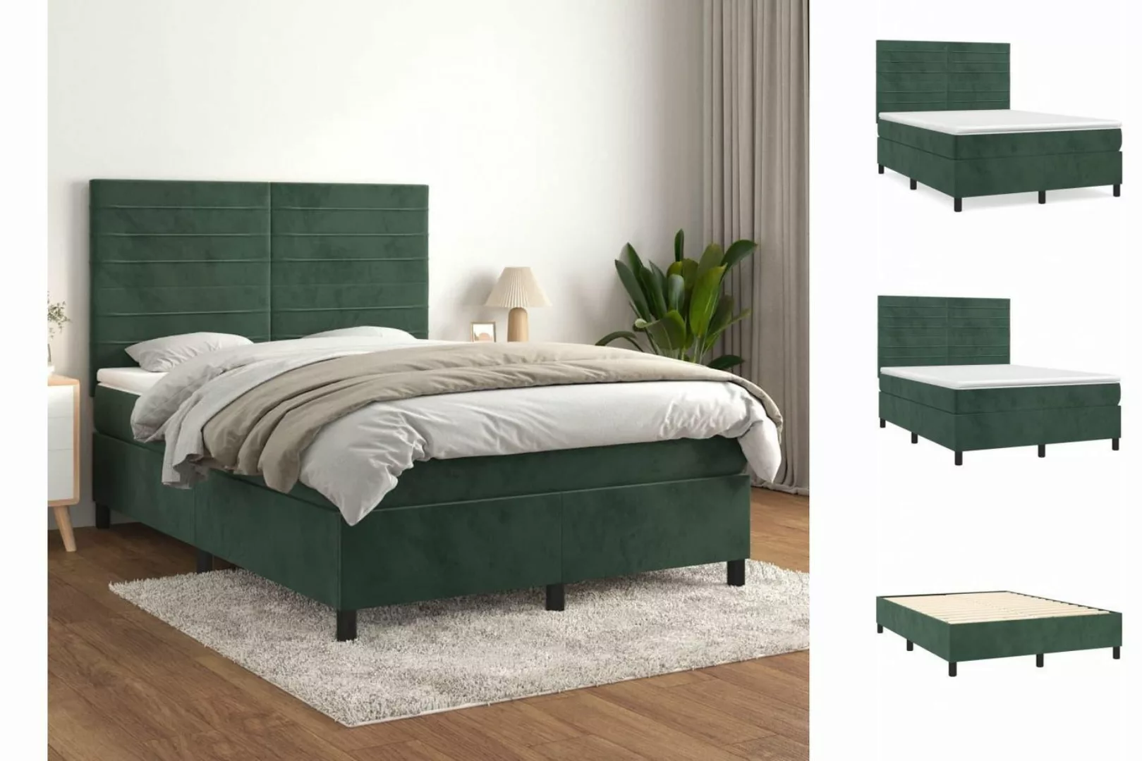 vidaXL Boxspringbett Boxspringbett mit Matratze Dunkelgrün 140x200 cm Samt günstig online kaufen