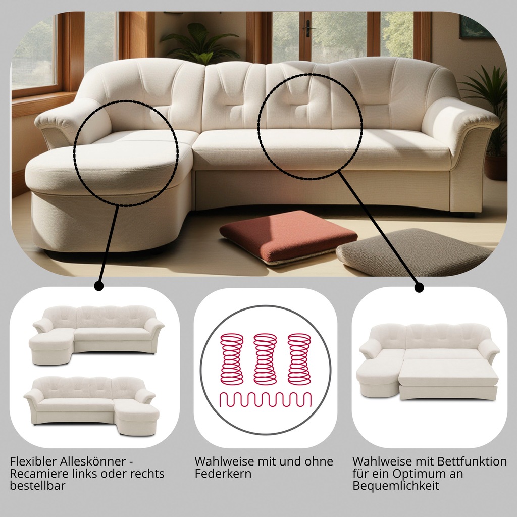 DOMO collection Ecksofa »Flores Schlafsofa, B/T/H: 233/142/86 cm, L-Form«, günstig online kaufen