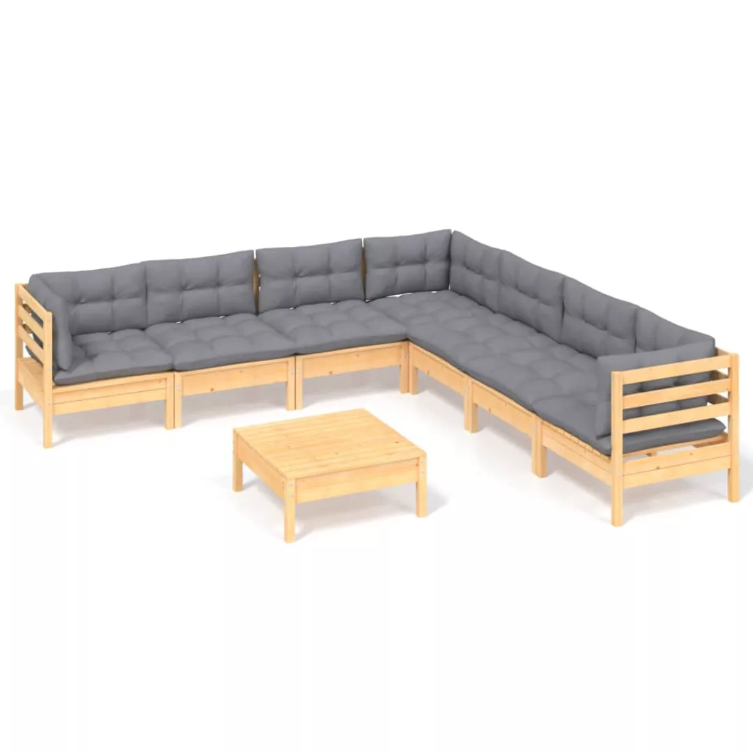 8-tlg. Garten-lounge-set Mit Grauen Kissen Kiefer Massivholz günstig online kaufen