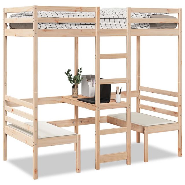 vidaXL Bett, Hochbett mit Schreibtisch & Stühlen 90x190 cm Massivholz Kiefe günstig online kaufen