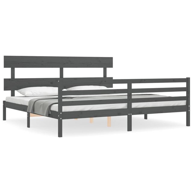 vidaXL Bett Massivholzbett mit Kopfteil Grau 200x200 cm günstig online kaufen