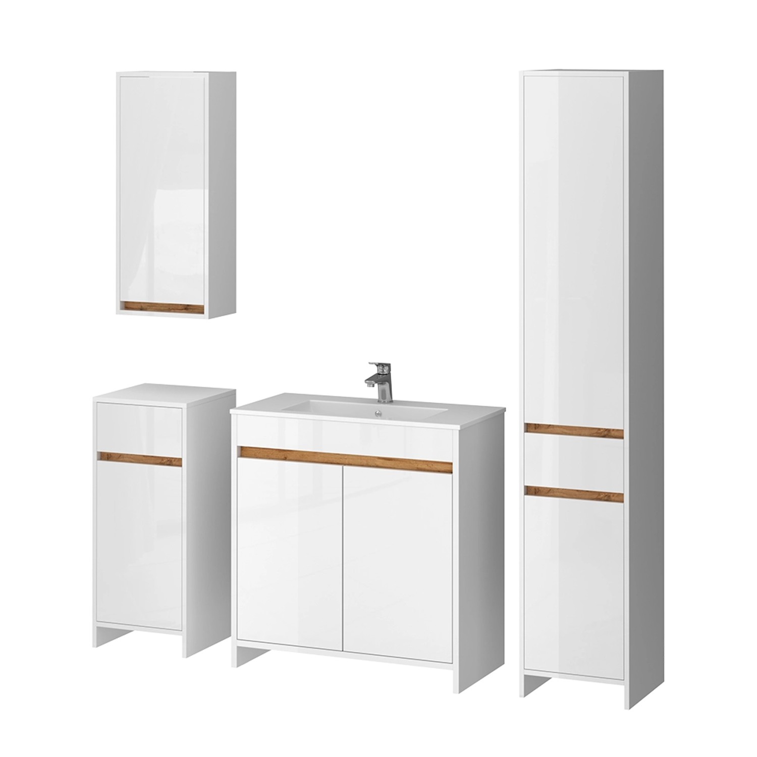Vicco Badmöbel-Set Lemgo, Weiß Hochglanz/Goldkraft Eiche, günstig online kaufen