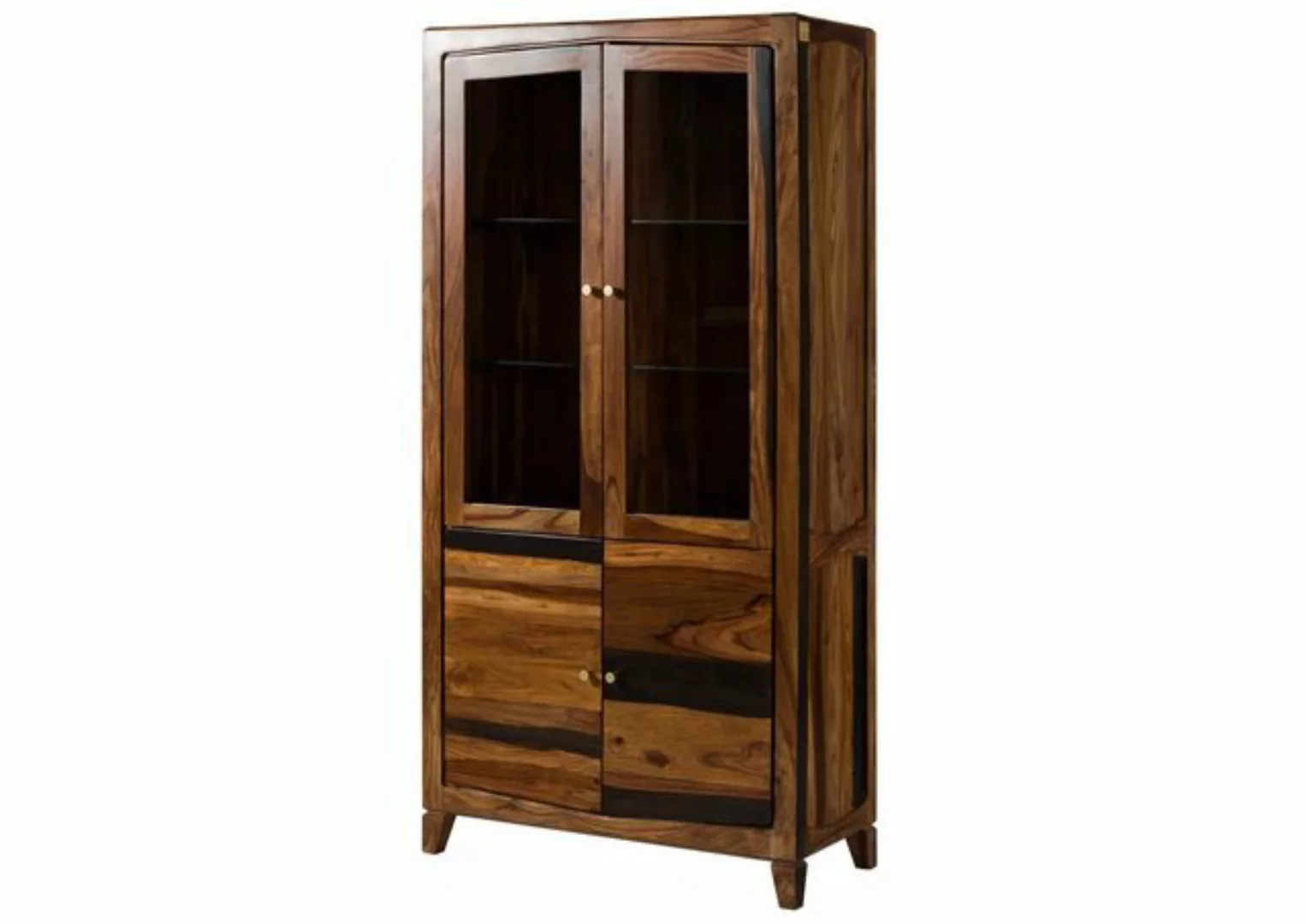 Massivmoebel24 Standvitrine (Vitrine Sheesham 100x45x200 dunkelbraun lackie günstig online kaufen