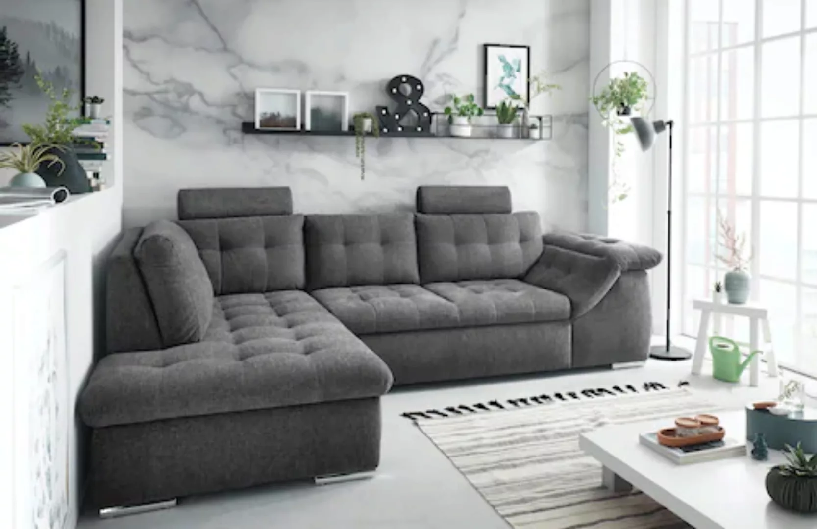 ED EXCITING DESIGN Ecksofa Oman, mit Bettfunktion, Bettkasten, Armteilverst günstig online kaufen