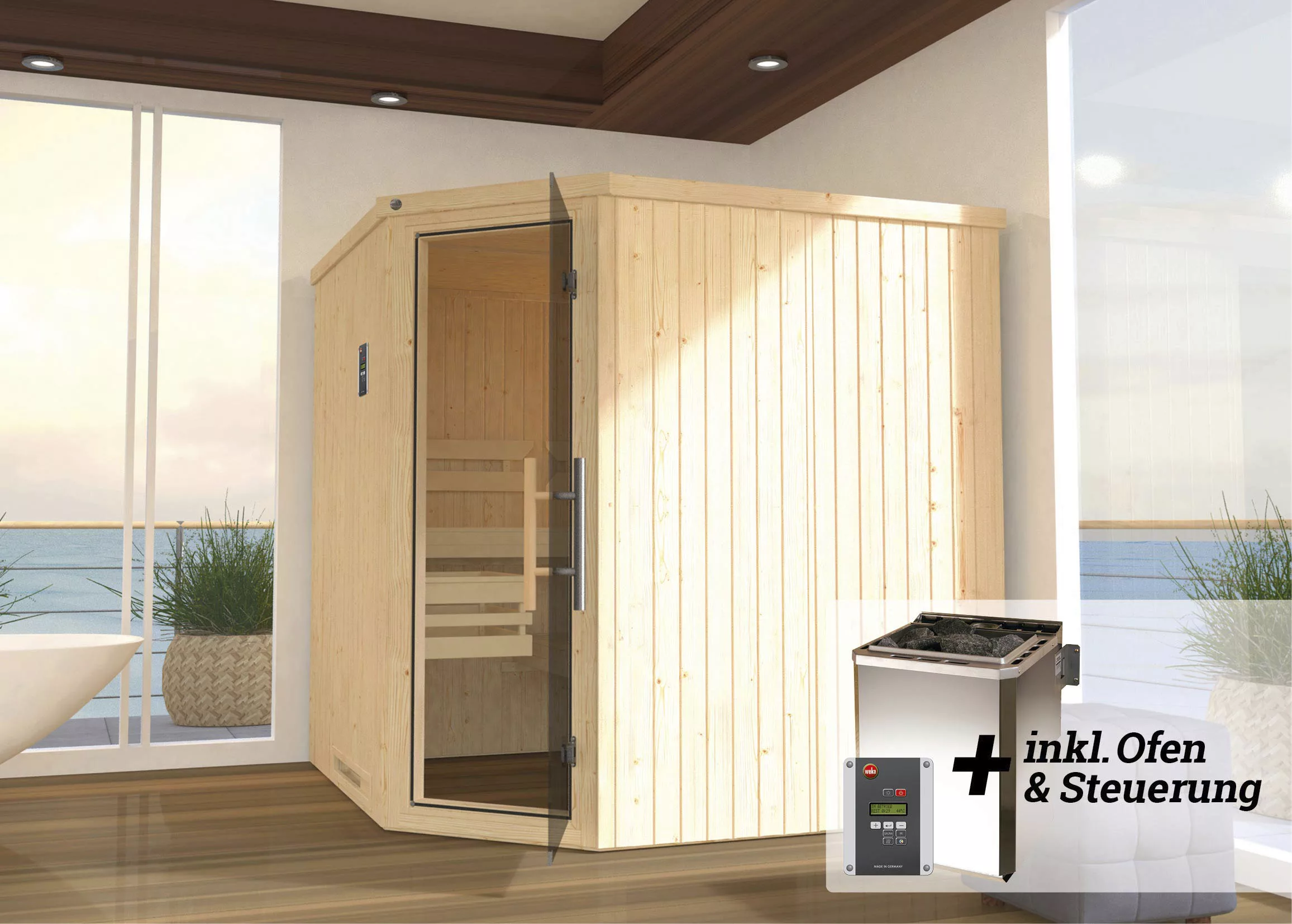 weka Sauna »Varberg«, (Set), 7,5 kW Bio-Ofen mit digitaler Steuerung günstig online kaufen