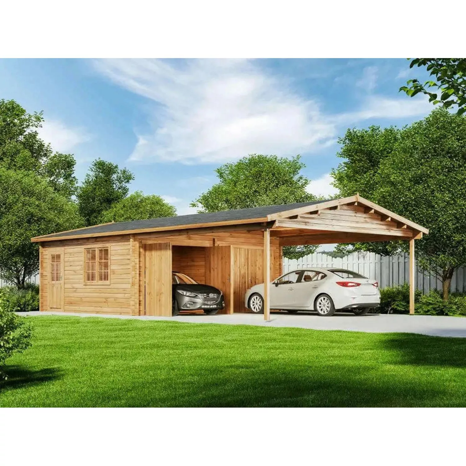 Alpholz Doppelgarage mit Carport Falun-70 ISO B 595 cm x T 1076 cm günstig online kaufen