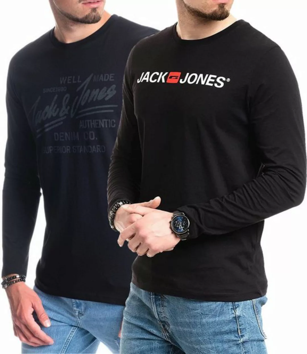 Jack & Jones Langarmshirt basic Shirt mit Printdruck im 2er Set günstig online kaufen