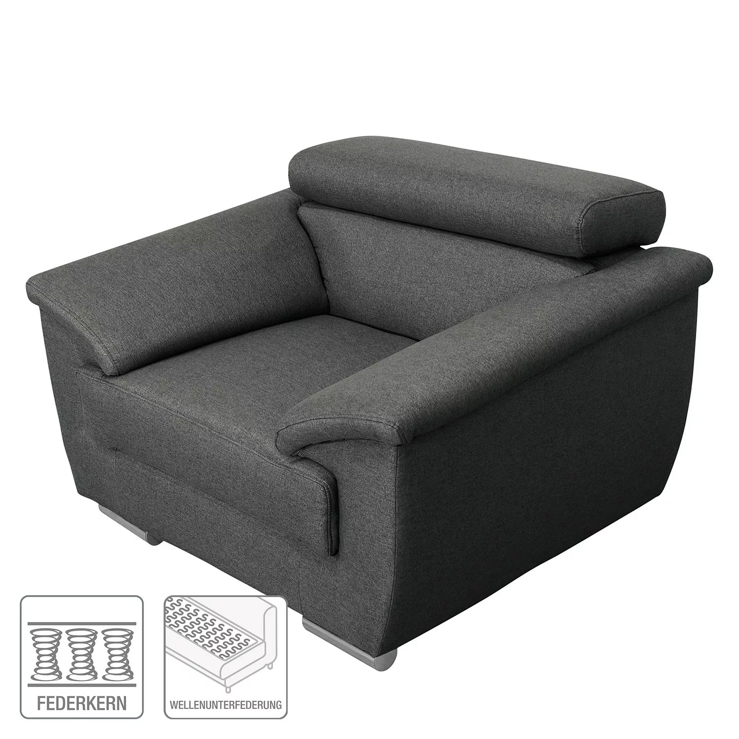 home24 Modoform Sessel Swaine Anthrazit Webstoff 119x78x100 cm (BxHxT) günstig online kaufen