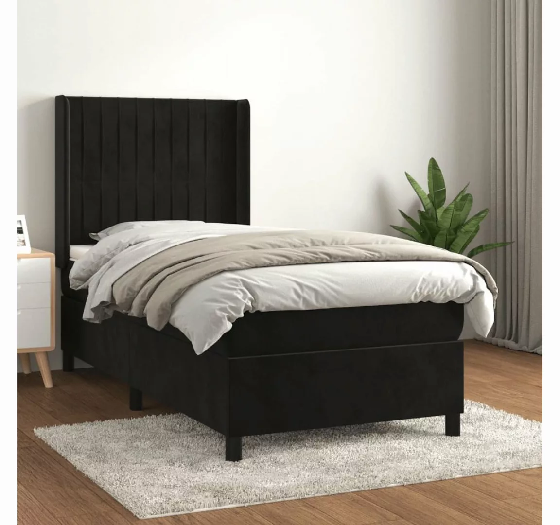 vidaXL Boxspringbett Boxspringbett mit Matratze Schwarz 100x200 cm Samt Bet günstig online kaufen