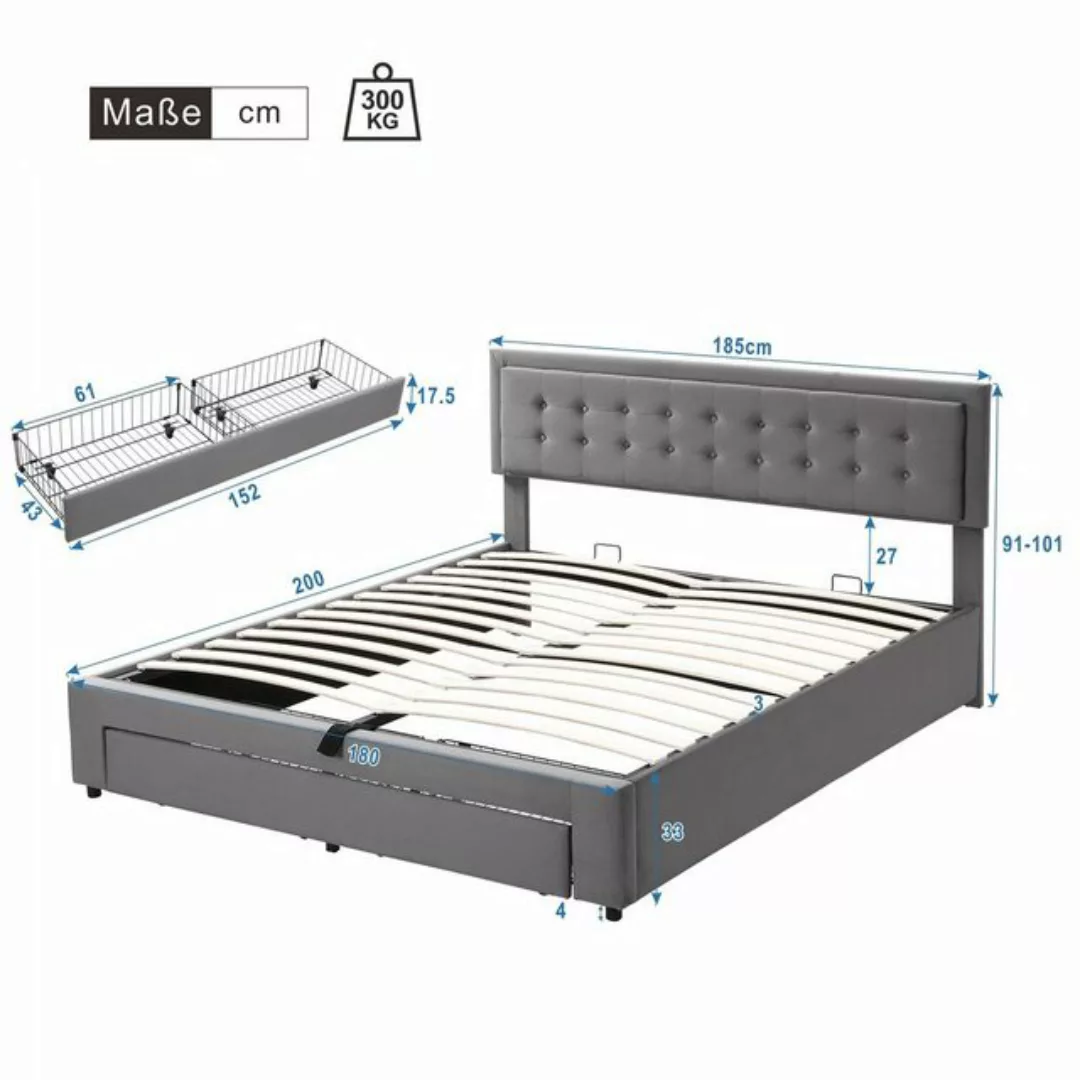 WISHDOR Polsterbett Doppelbett Polsterbett Bett mit Lattenrost (180x200 cm günstig online kaufen