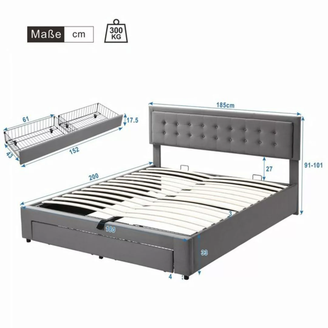 Ulife Polsterbett hydraulisches Doppelbett Funktionsbett Bettrahmen (mit La günstig online kaufen