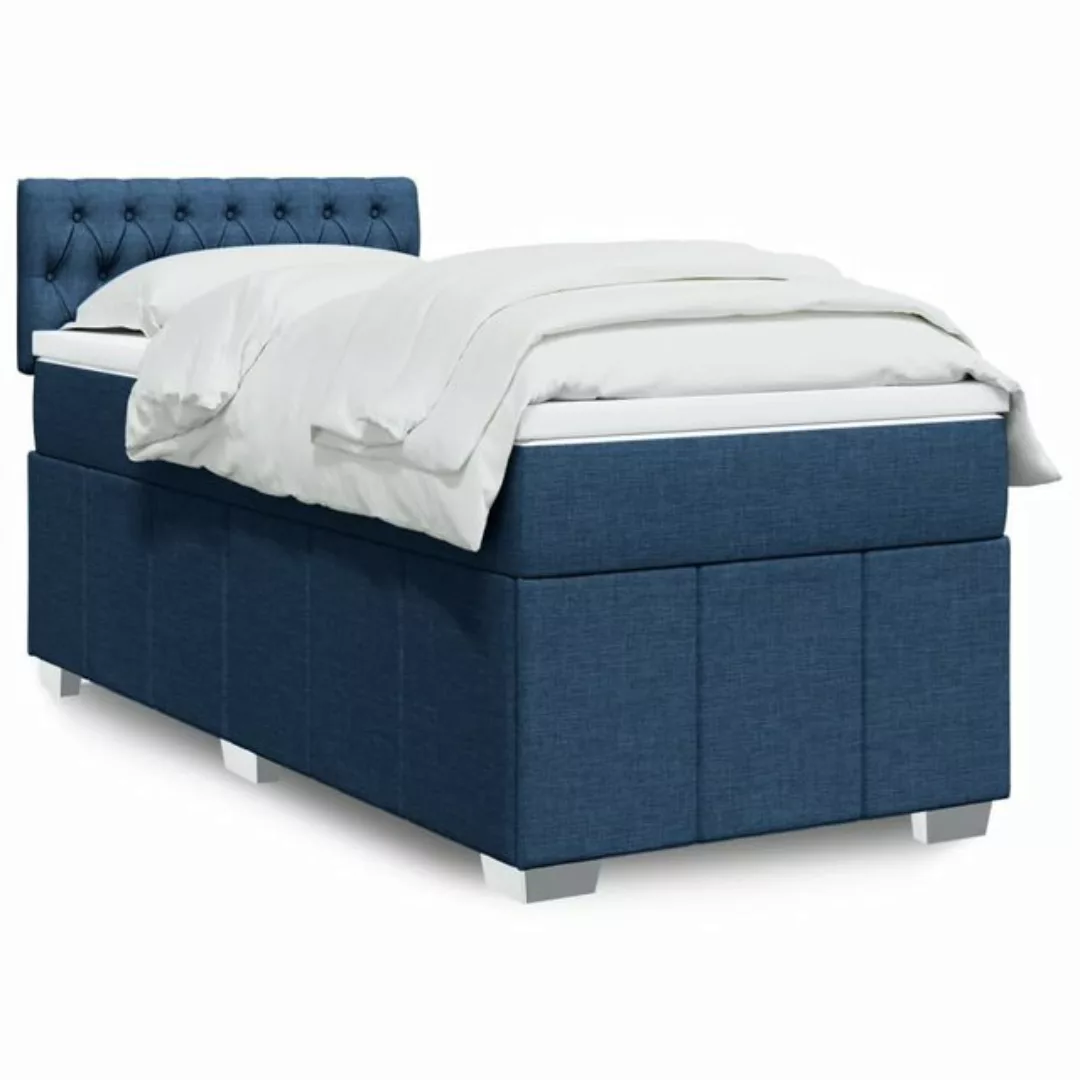 vidaXL Boxspringbett, Boxspringbett mit Matratze Blau 100x200 cm Stoff günstig online kaufen