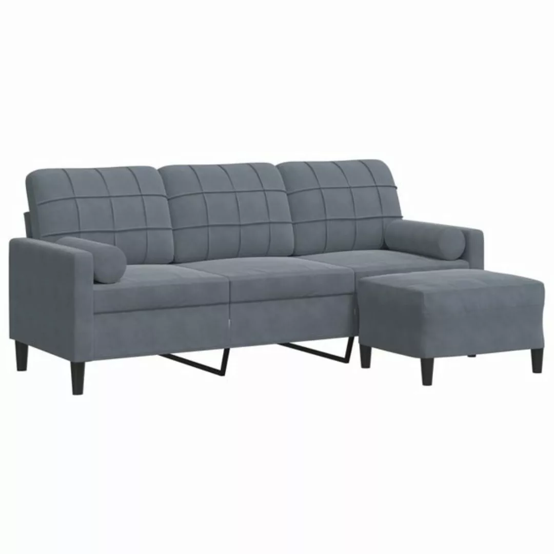 vidaXL Sofa 3-Sitzer-Sofa mit Hocker Samt, 180 cm, Dunkelgrau günstig online kaufen