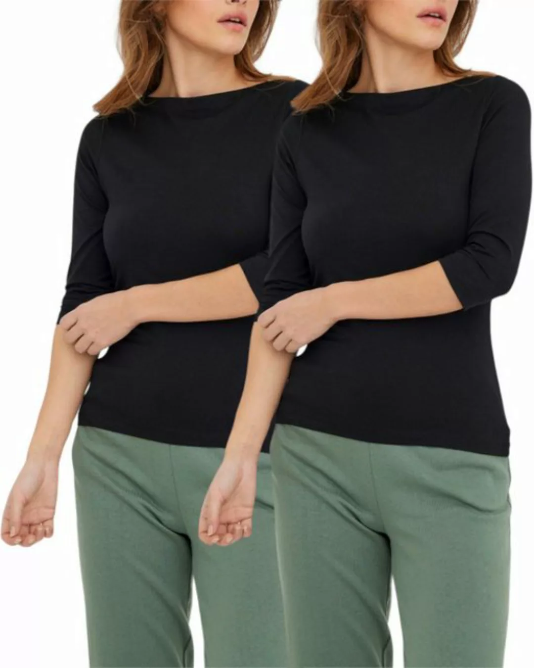 Vero Moda 3/4-Arm-Shirt (Set, 2er-Pack) in Unifarbe günstig online kaufen