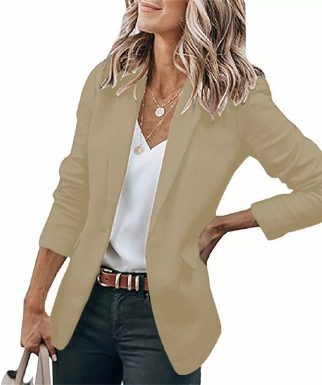 RUZU UG Jackenblazer Damen Herbstmantel mit langen Ärmeln und einreihiger K günstig online kaufen
