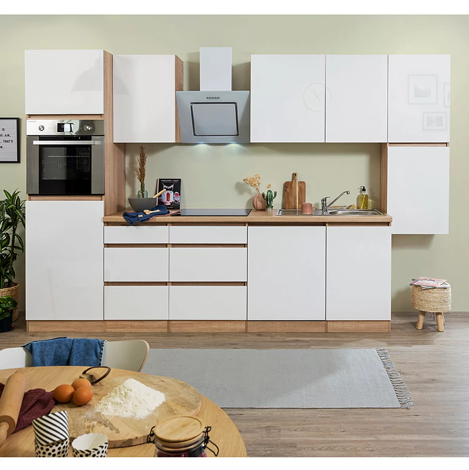 Respekta Küchenzeile/Küchenblock ohne E-Geräte 330 cm Grifflos Grau Hochgla günstig online kaufen