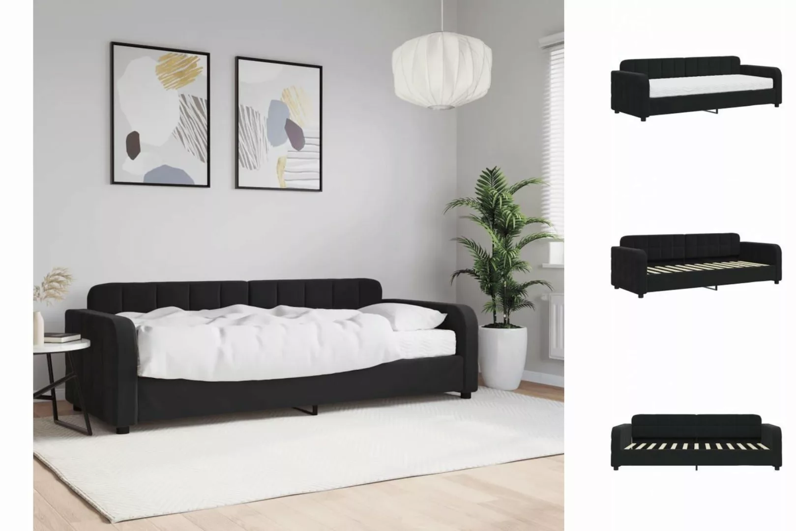 vidaXL Gästebett Gästebett Tagesbett mit Matratze Schwarz 80x200 cm Samt Be günstig online kaufen