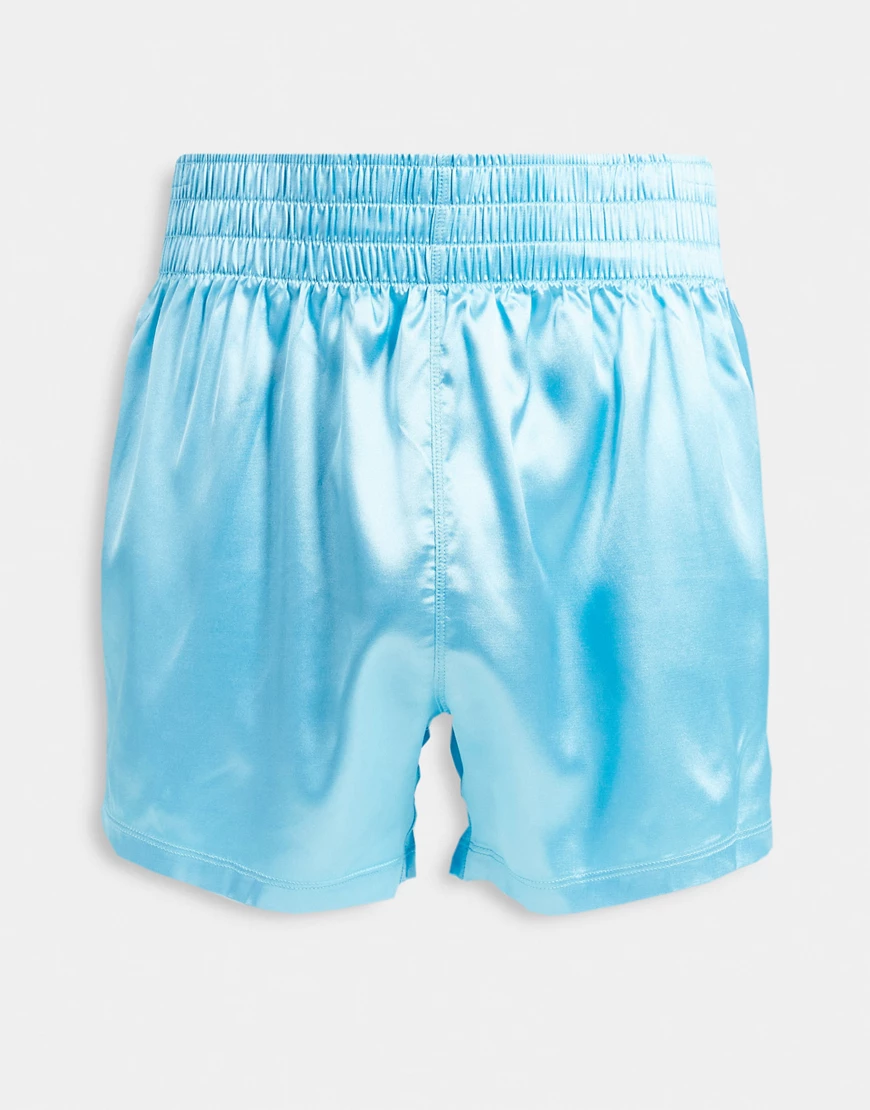 ASOS DESIGN – Satin-Boxershorts in Blau mit breitem Bund günstig online kaufen