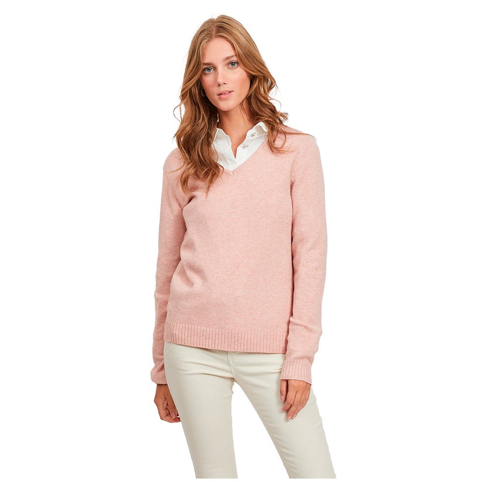 Vila Ril Langarm-pullover Mit V-ausschnitt XS Misty Rose / Detail Melange günstig online kaufen