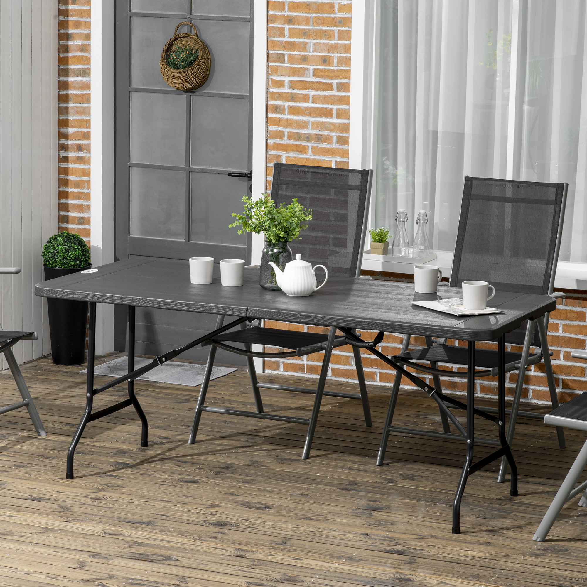 Outsunny Gartentisch Klapptisch für 6 Personen, Buffettisch mit Stahlgestel günstig online kaufen
