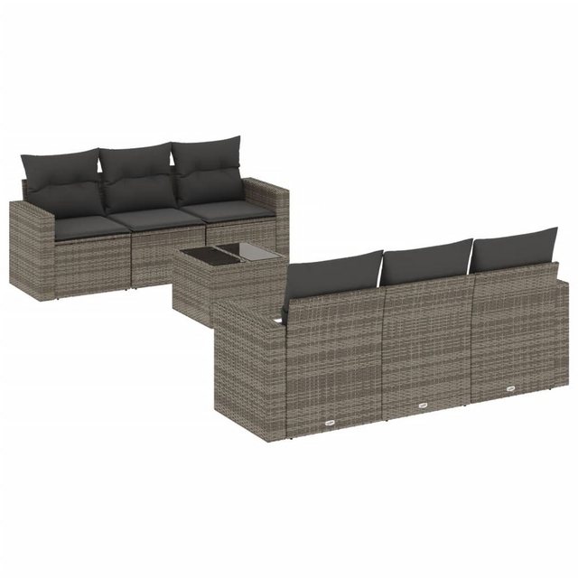 vidaXL Sofaelement 7-tlg. Garten-Sofagarnitur mit Kissen Grau Poly Rattan ( günstig online kaufen