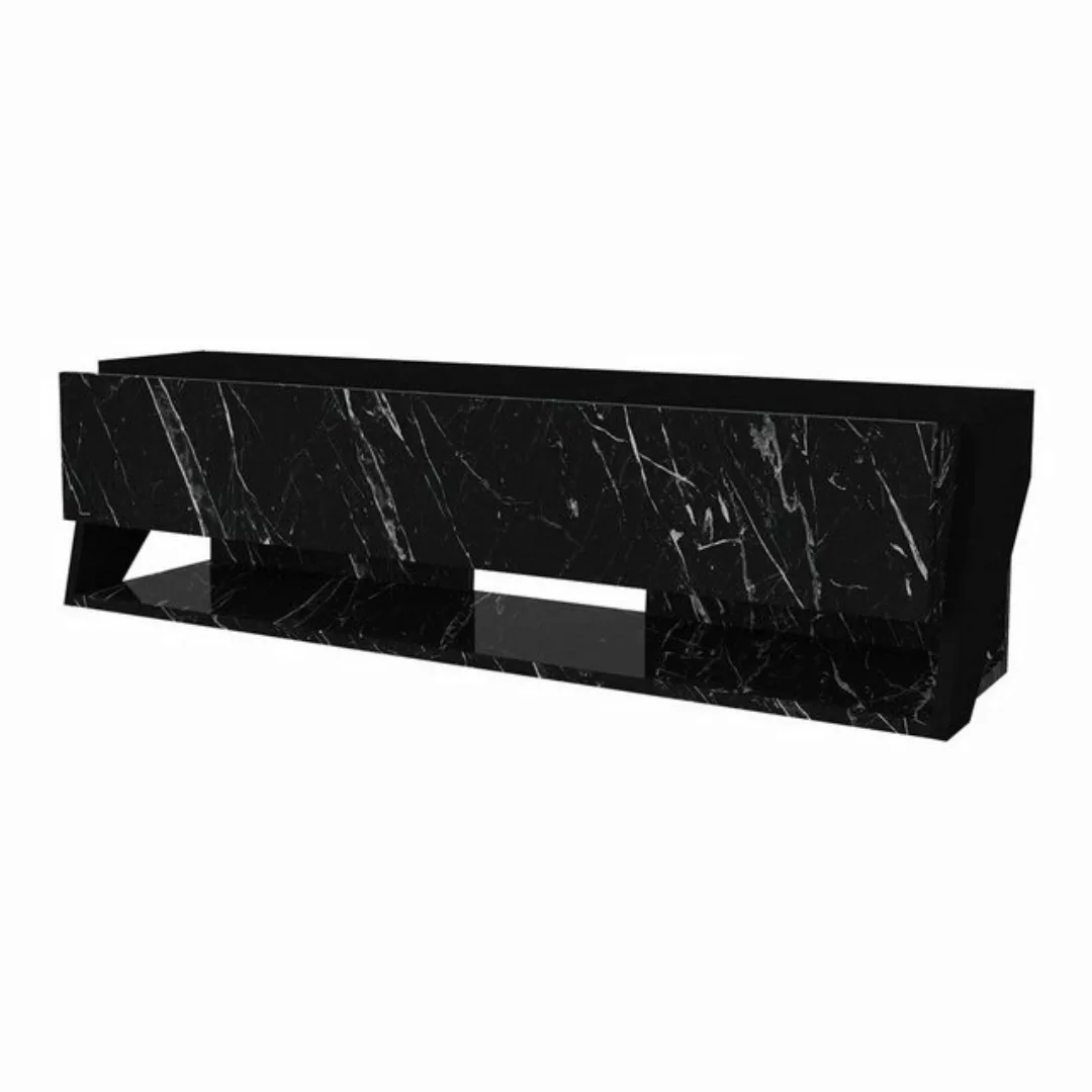 en.casa TV-Schrank »Kimitoön« Fernsehtisch 120x31,5x32,5cm Marmor, schwarz, günstig online kaufen