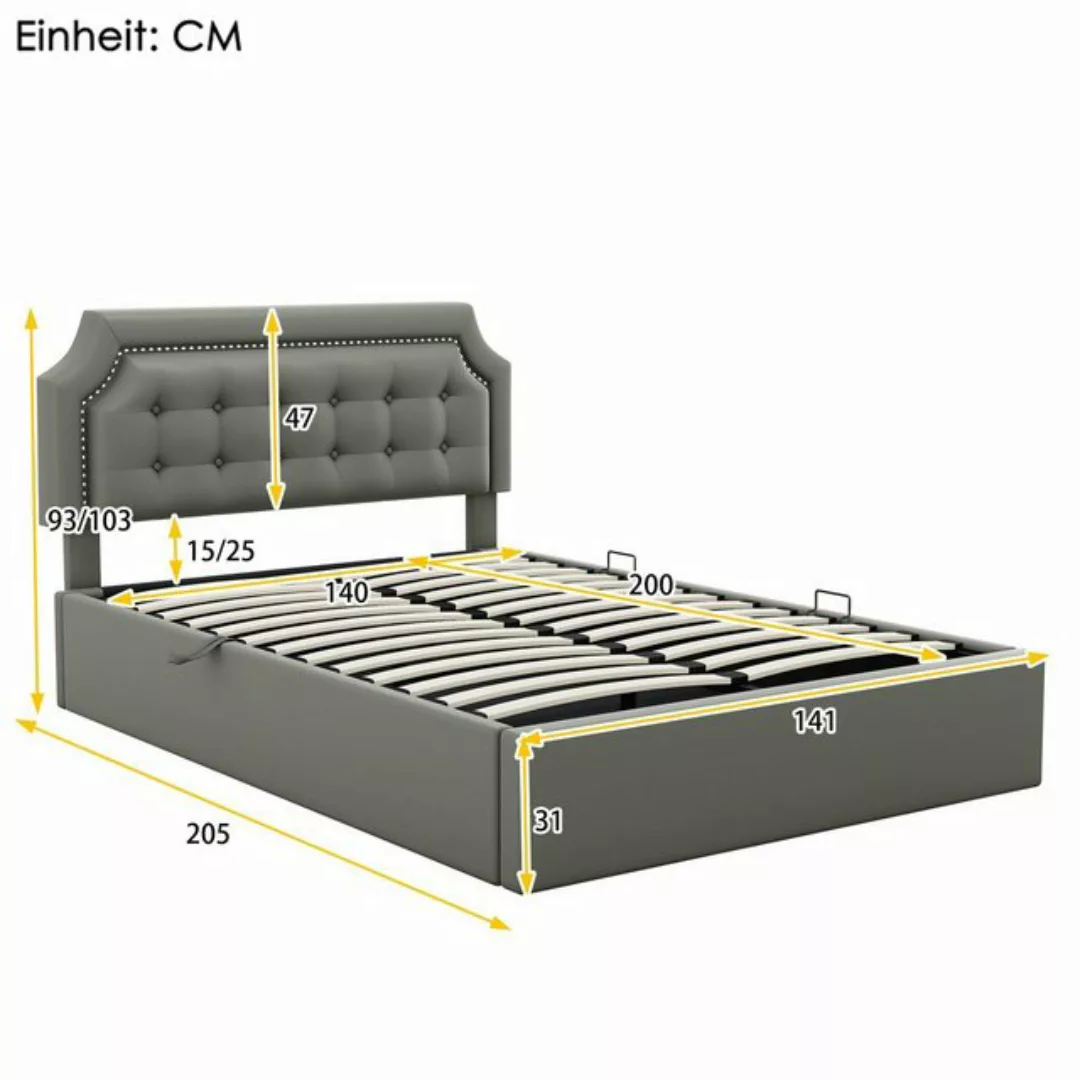 HAUSS SPLOE Polsterbett 140*200cm hydraulisches Doppelbett mit Kopfteil aus günstig online kaufen