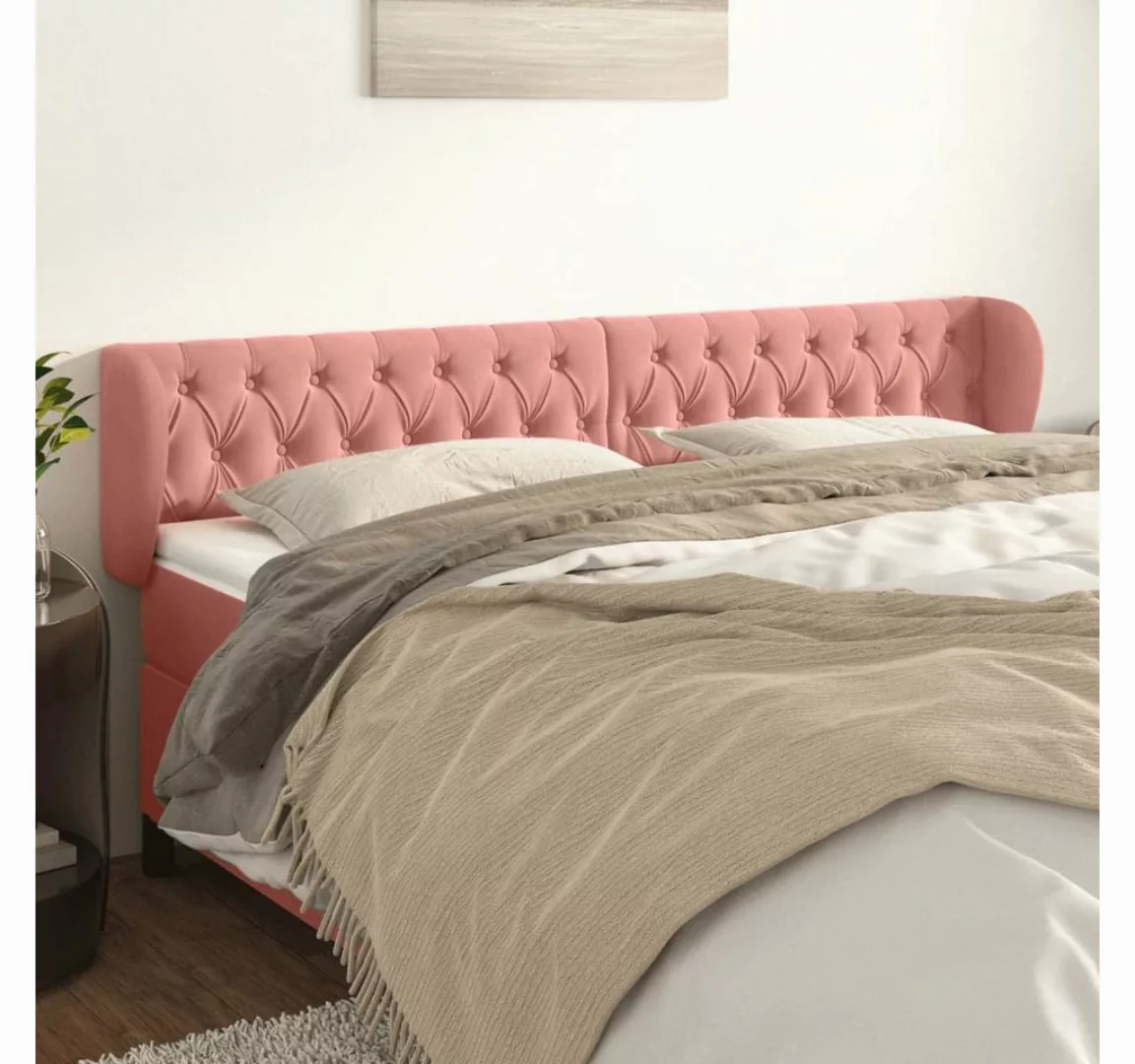 vidaXL Bett, Kopfteil mit Ohren Rosa 203x23x78/88 cm Samt günstig online kaufen