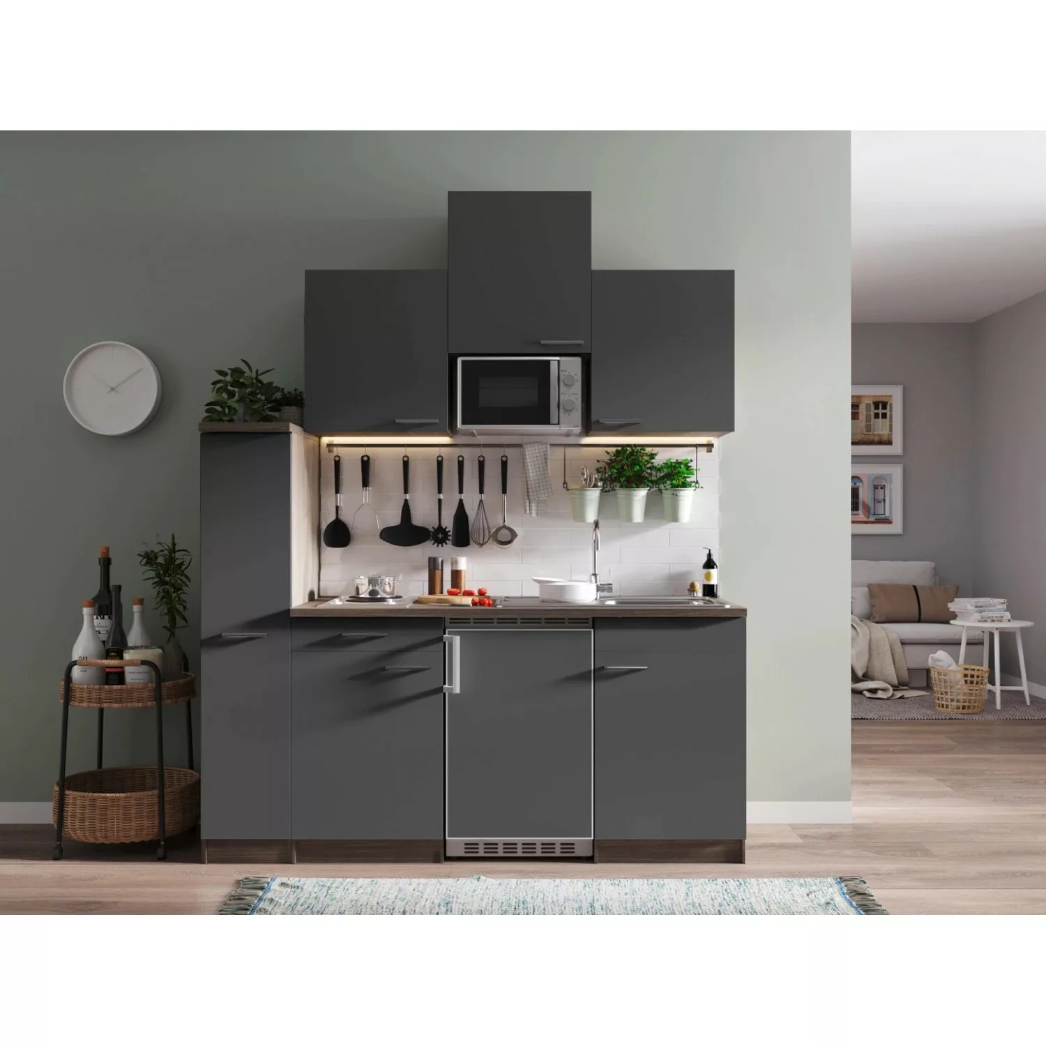 Respekta Küchenzeile KB180EYGMI 180 cm Grau-Eiche York Nachbildung günstig online kaufen