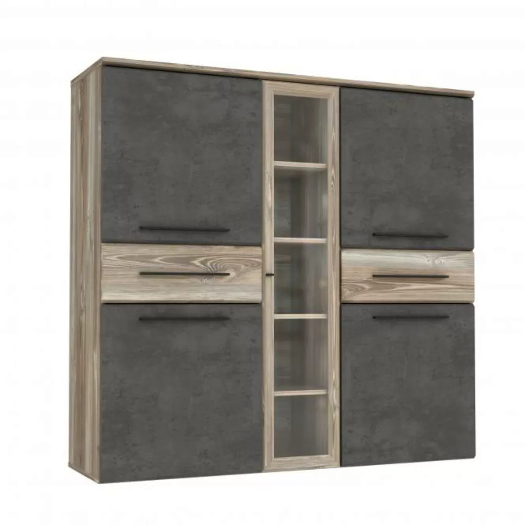 Highboardvitrine Mindi von Forte Picea Kiefer / Beton günstig online kaufen