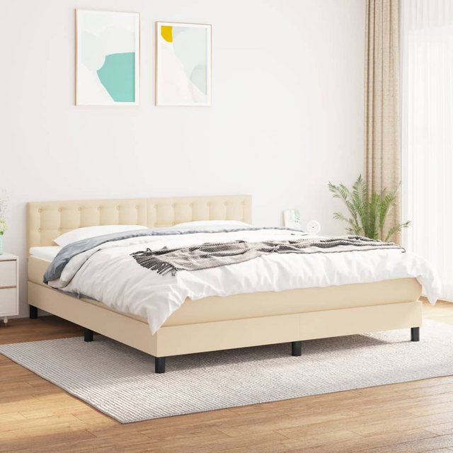 vidaXL Bettgestell Boxspringbett mit Matratze Creme 180x200 cm Stoff Bett B günstig online kaufen