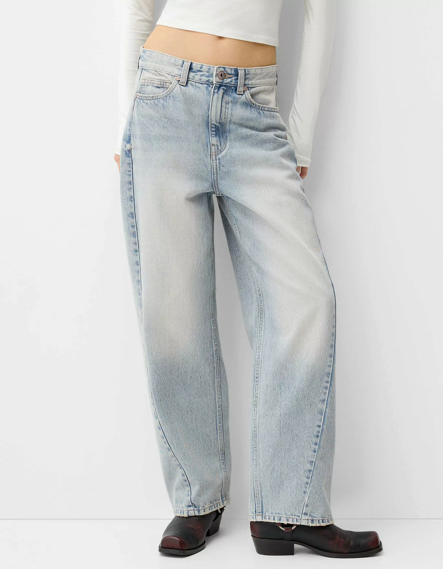 Bershka Balloon Jeans Mit Nähten Damen 32 Ausgewaschenes Blau günstig online kaufen