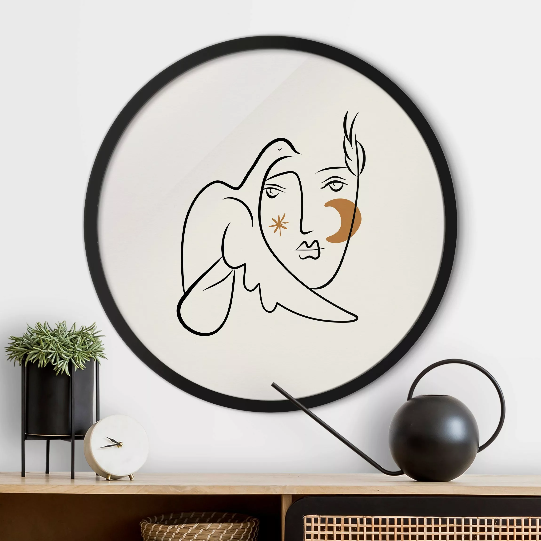 Rundes Gerahmtes Bild Picasso Interpretation - Dame mit Taube II günstig online kaufen