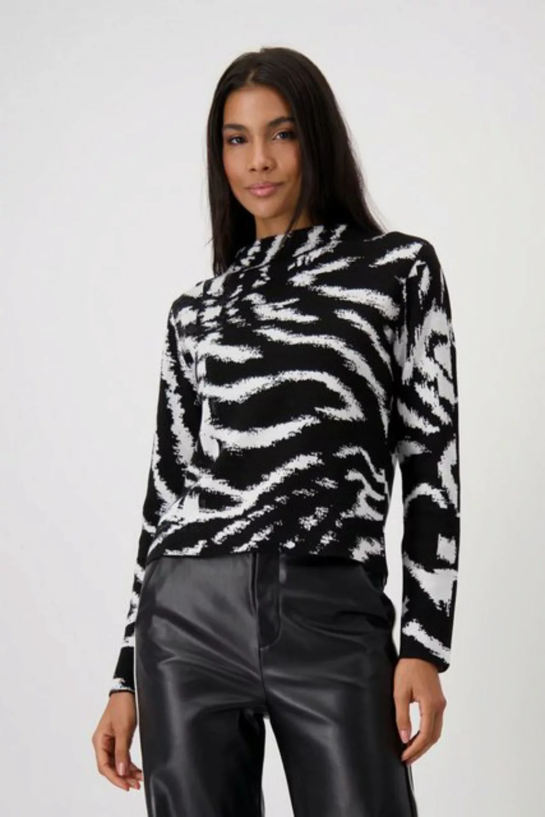 Monari Stehkragenpullover "Pullover Tigerjacquard", Strasssteinen, Tigermus günstig online kaufen