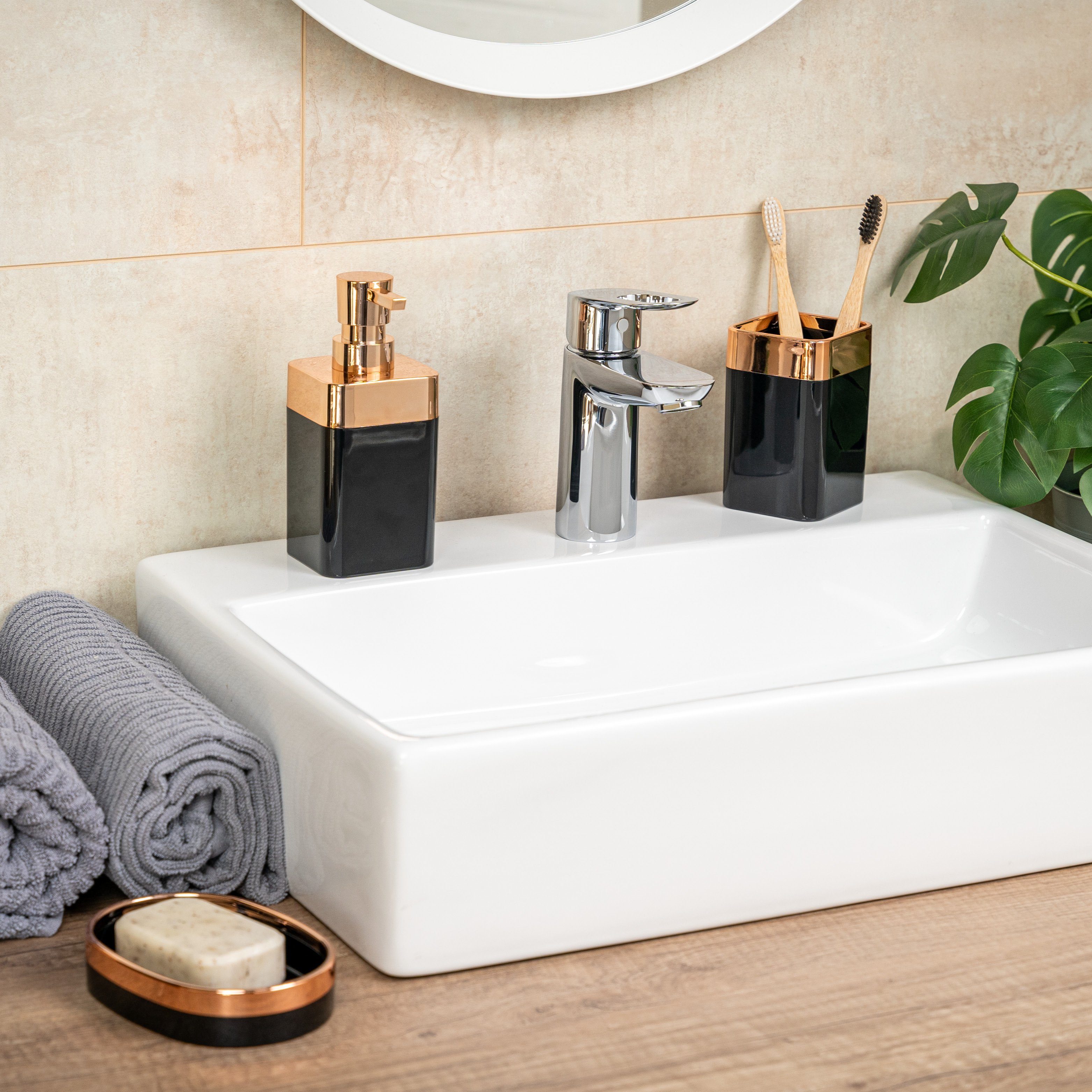 bremermann Badaccessoire-Set Badezimmer-Set 3-tlg. SAVONA, Kunststoff, günstig online kaufen