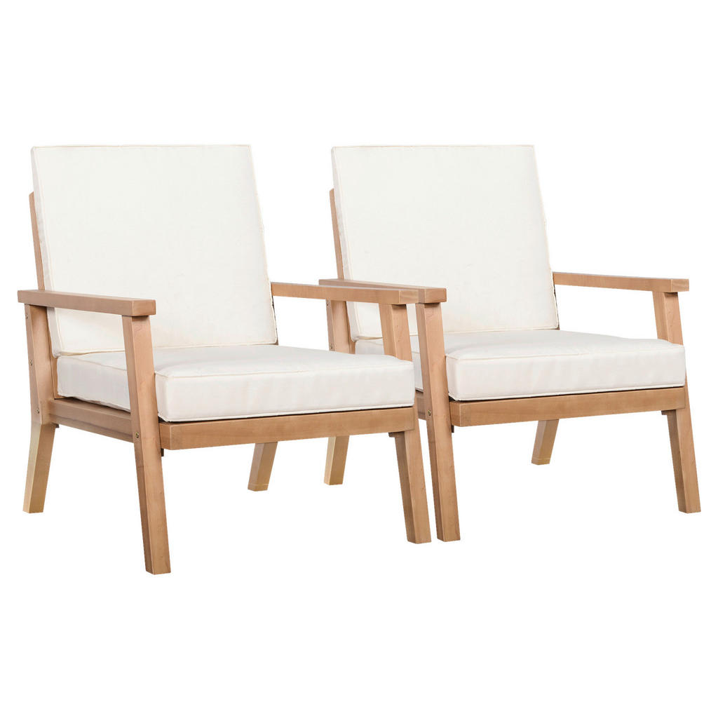 Outsunny Gartenstühle mit Kissen beige Holz B/H/L: ca. 77,5x74,5x66 cm günstig online kaufen