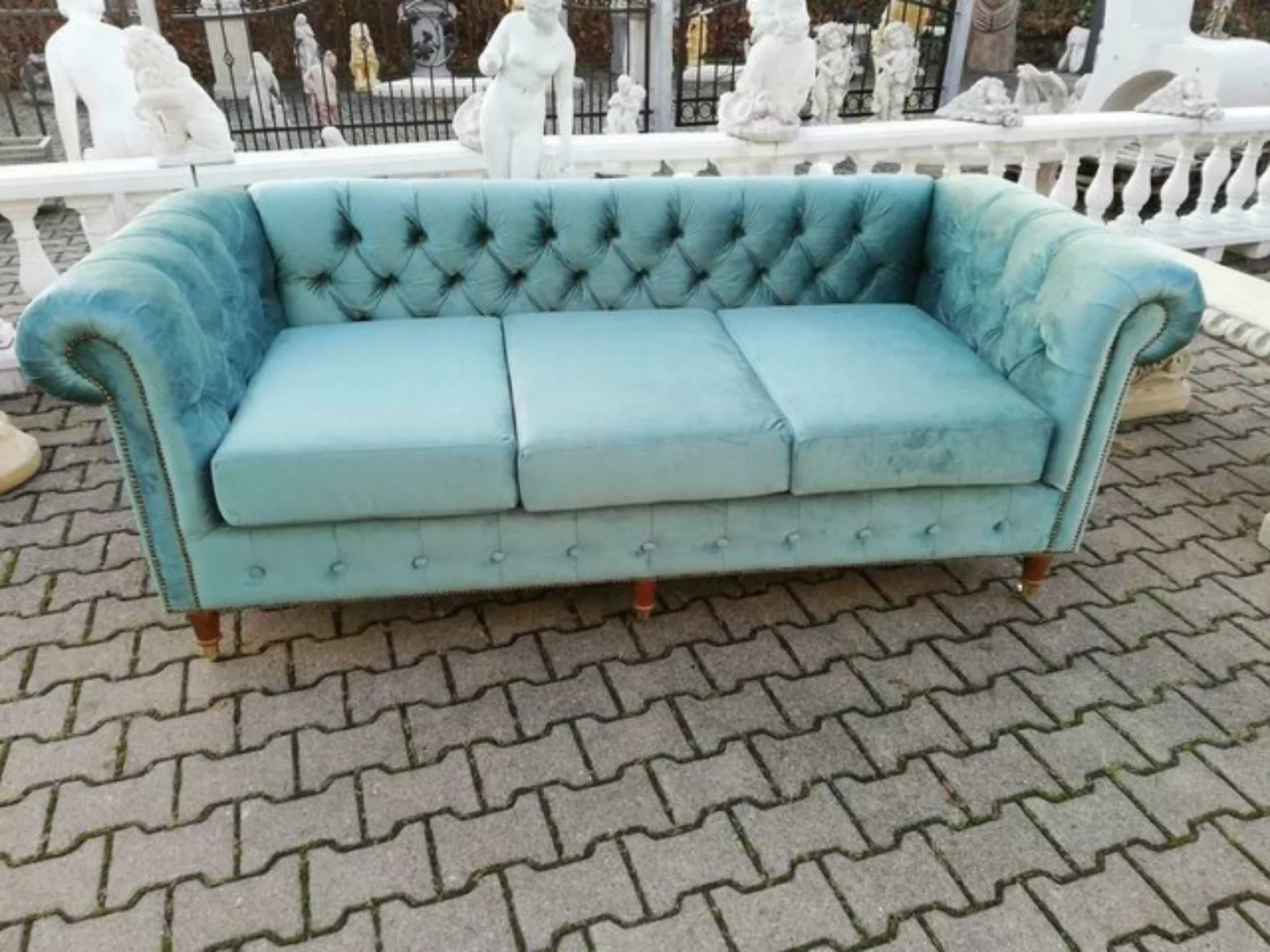 JVmoebel 3-Sitzer Design Chesterfield Sofagarnitur 3-Sitzer Stoff Couch Bla günstig online kaufen