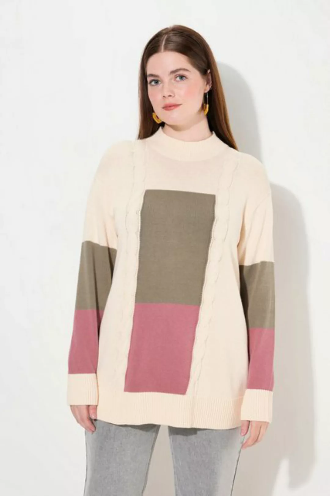 Ulla Popken Strickpullover Pullover Colorblocking Stehkragen Langarm günstig online kaufen