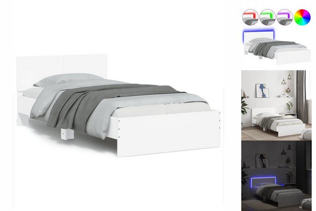 vidaXL Bettgestell Bettgestell mit Kopfteil und LED-Leuchten Weiß 100x200 c günstig online kaufen