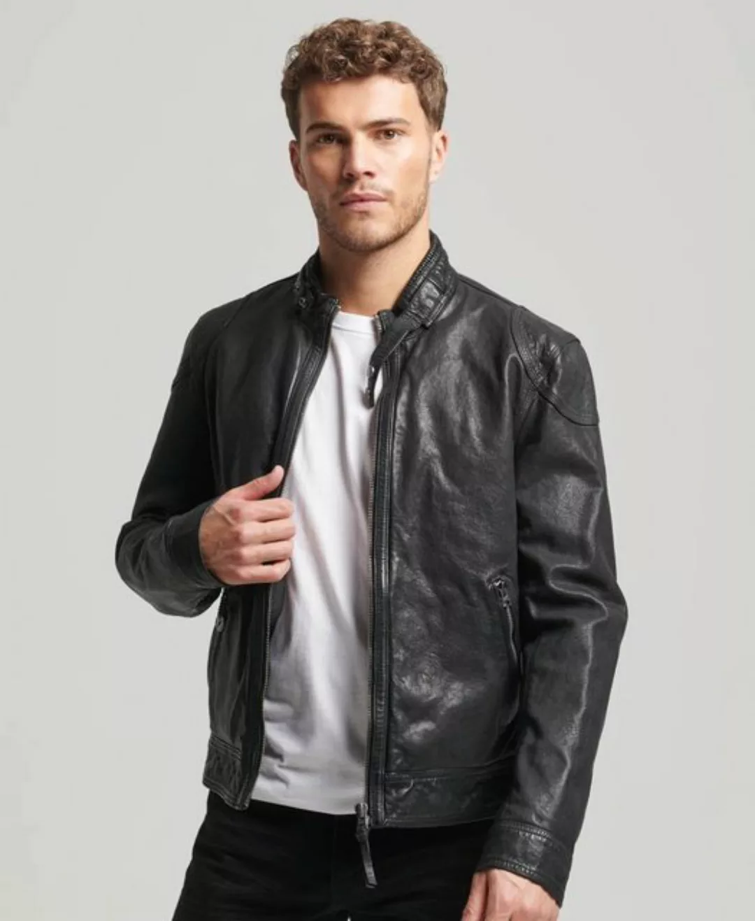 Superdry Lederjacke LEATHER RACER JACKET Cow Indie Black günstig online kaufen