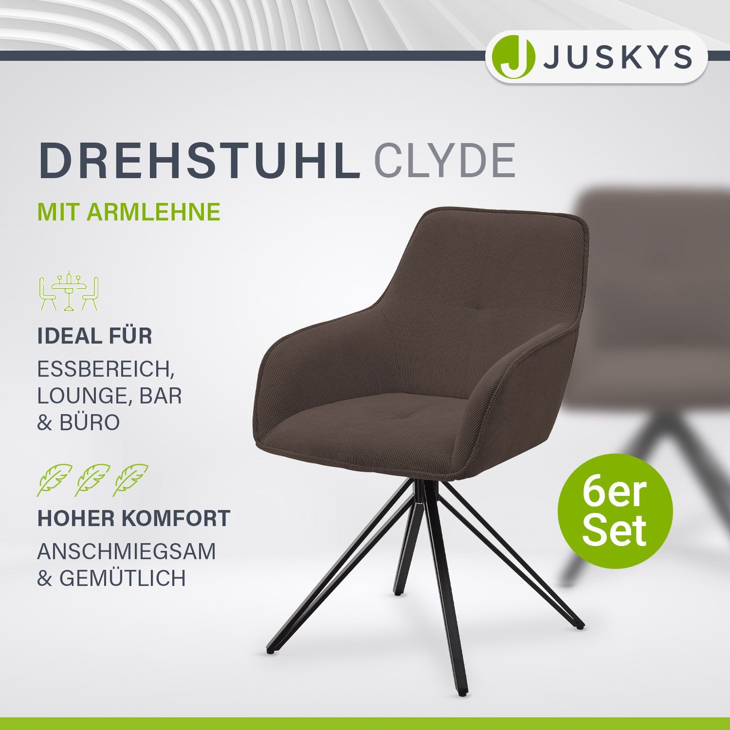 Juskys Esszimmerstuhl Clyde, 6er Set, Stoff günstig online kaufen