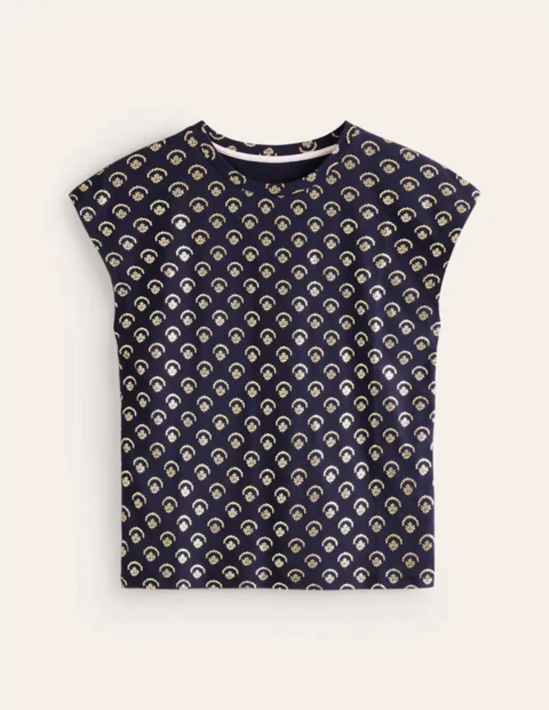 Louisa Flammgarn-T-Shirt mit Druck Damen Boden, Marineblau, Weinrebe Folie günstig online kaufen